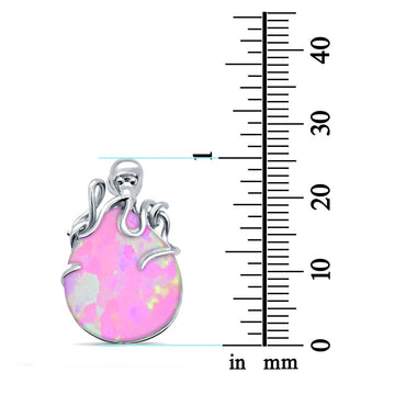 Oval Lab Created Pink Opal 925 Sterling Silver Charm Pendant